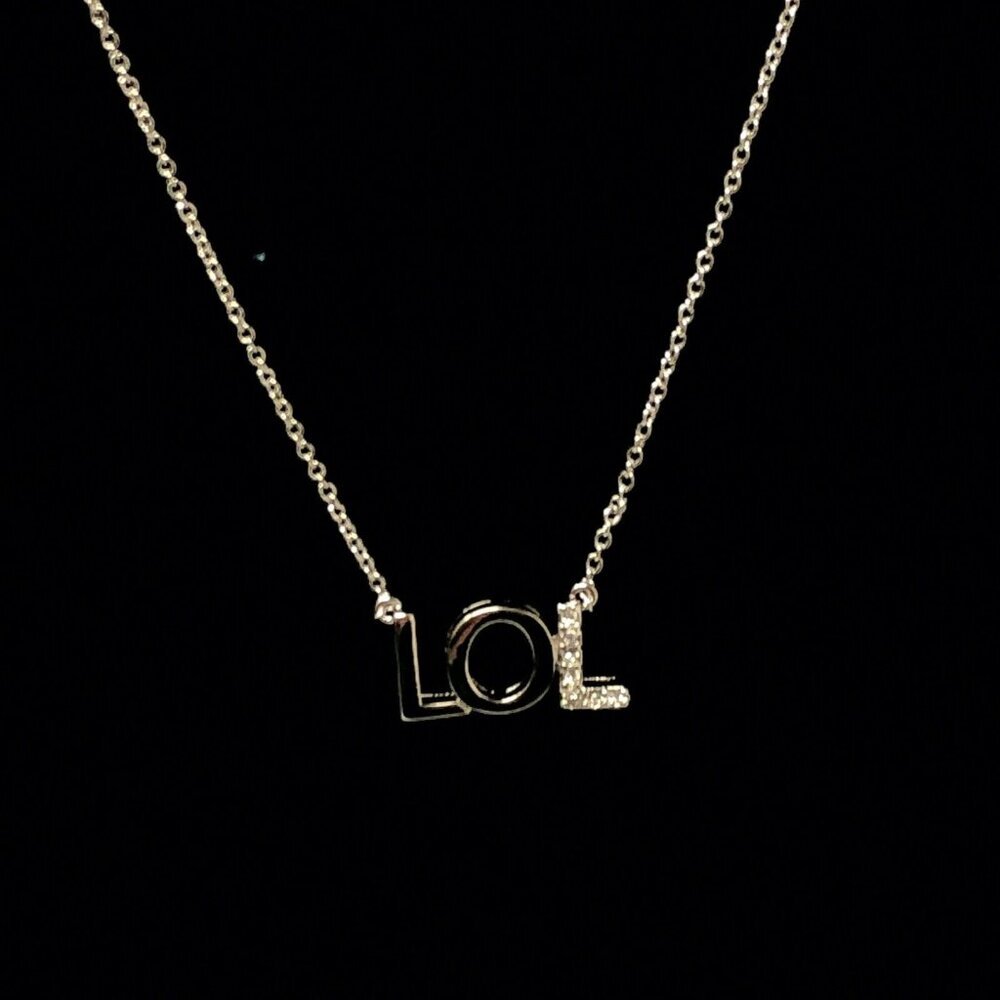 Lia‎ Sophia Necklace LOL Silver Tone Pendant Crystal Laughing Out Loud